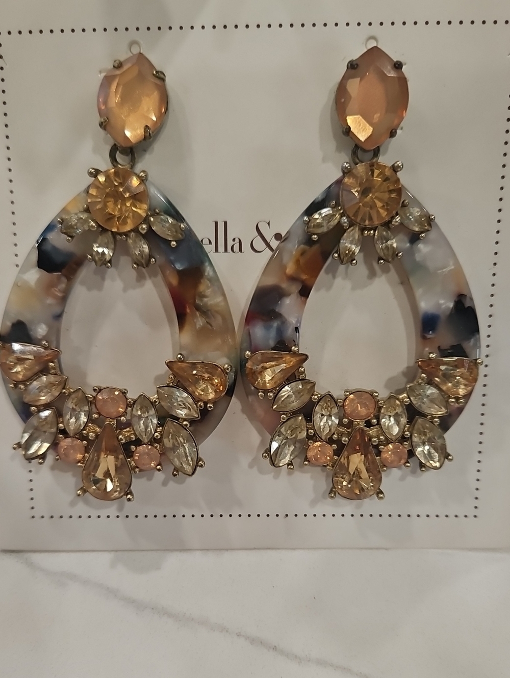Stella & Dot Multicolor Resin Teardrop Earrings with Peach Crystals